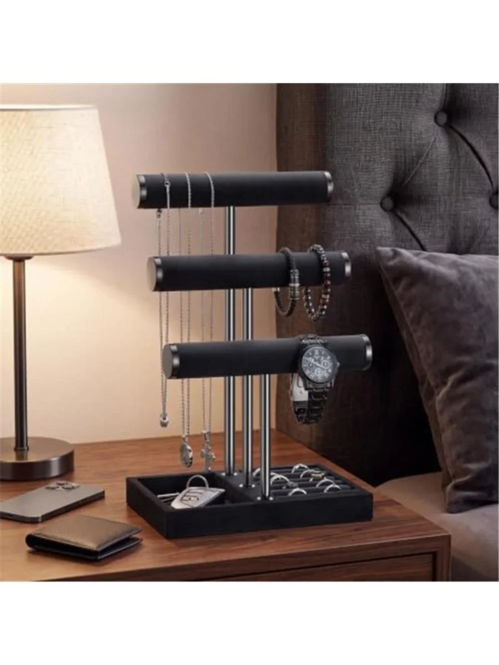 Jewelry Storage Organizer for Mens, 3 Tier Velvet Jewelry Organizer